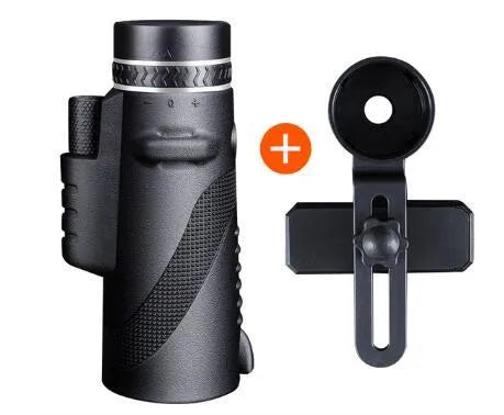 Black HD 40x60 cellphone telescope monocular with lens caps, showing its 144mm length.