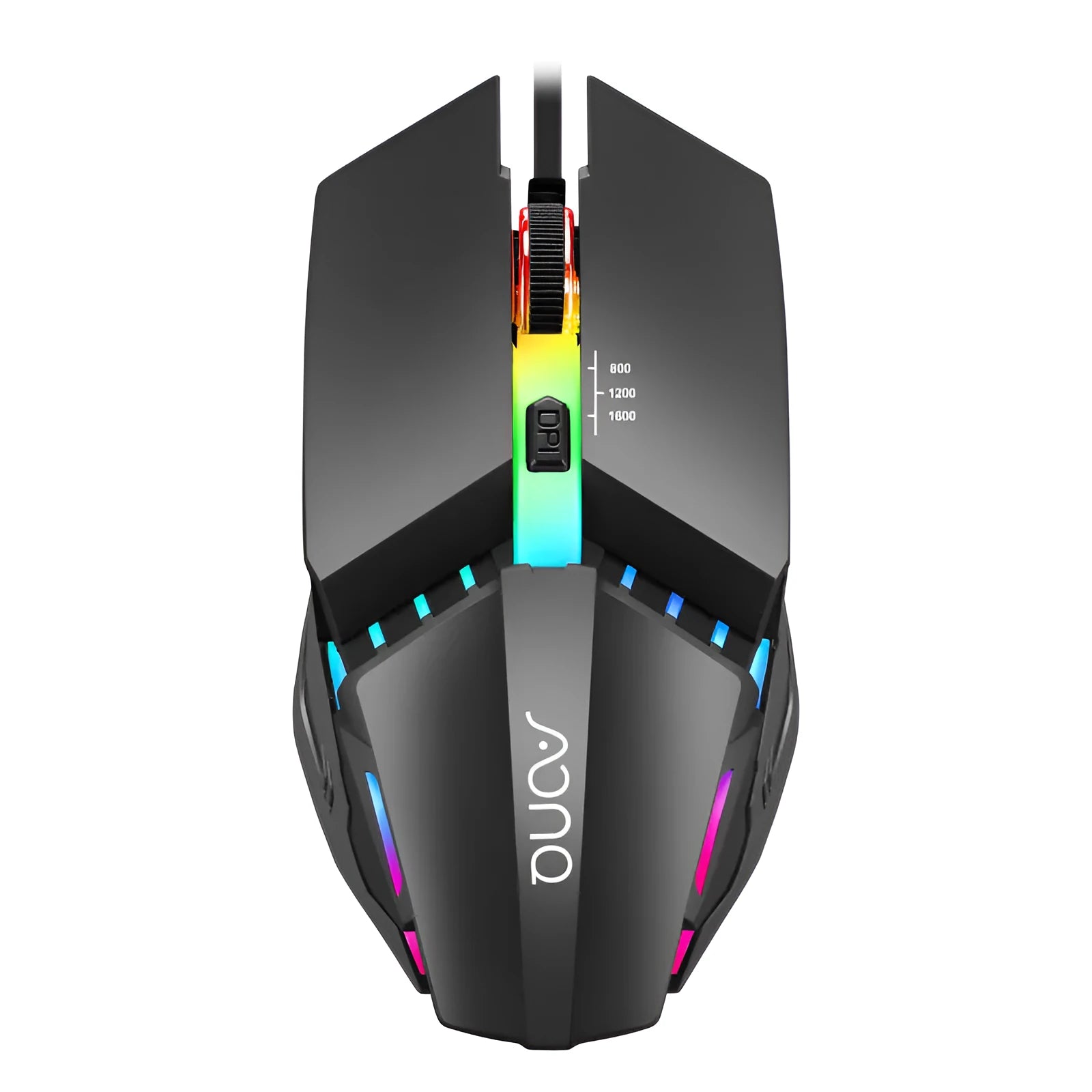 M3 wired USB mouse in black with adjustable DPI settings on a desk