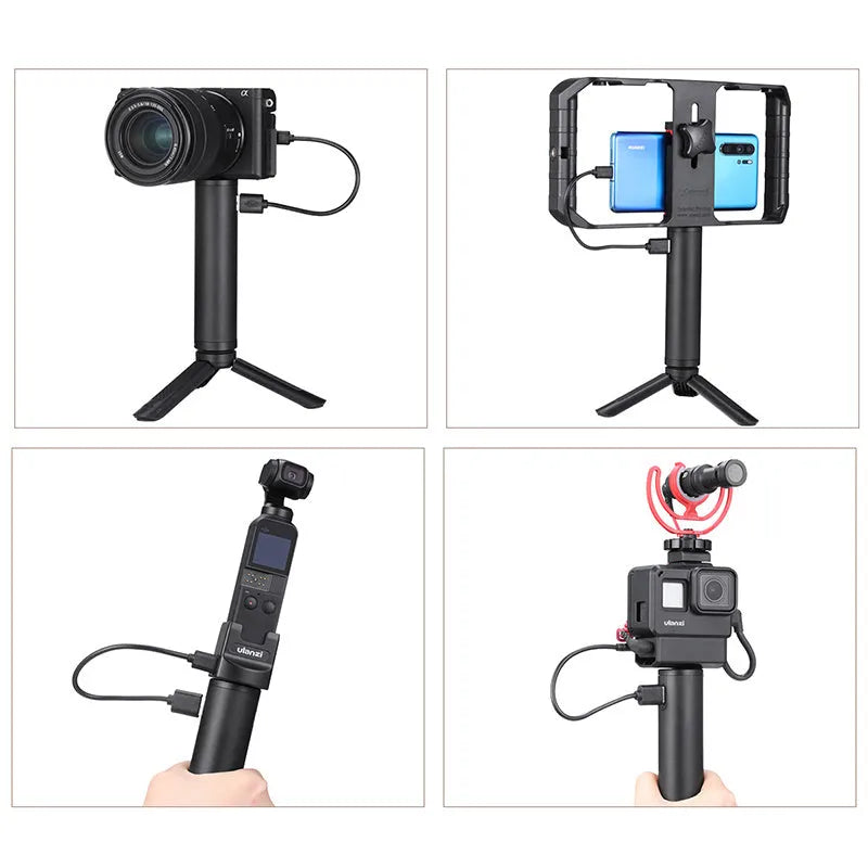 Black aluminium alloy portable power bank charging treasure handle showing size scale.