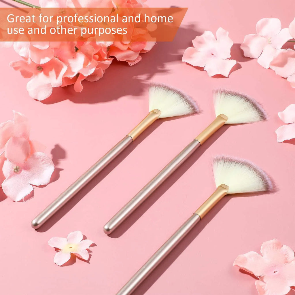 Set of 10 professional facial fan brushes with acrylic handles and protective covers