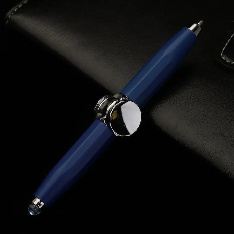Metal gyro ballpoint pen with a spinning top, shown with multiple ink colour options.