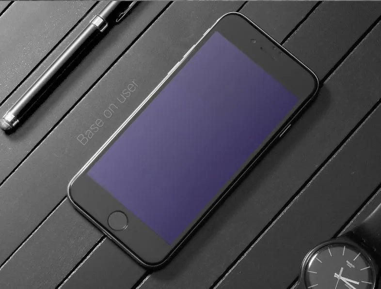 Tempered glass screen protector for iPhone showing 0.23mm thickness and 3D curved edges