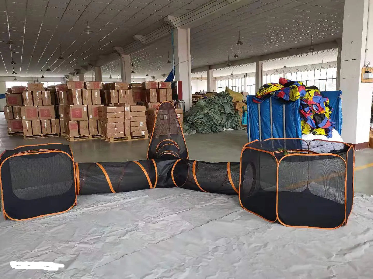 Pet folding toy outdoor game channel fence in black mesh fabric with 6 piece set showing square configuration