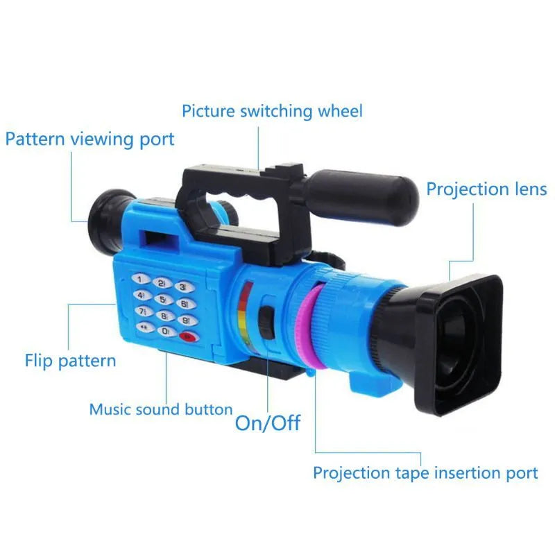 Fun interactive toy camera for children in blue and pink, compact design