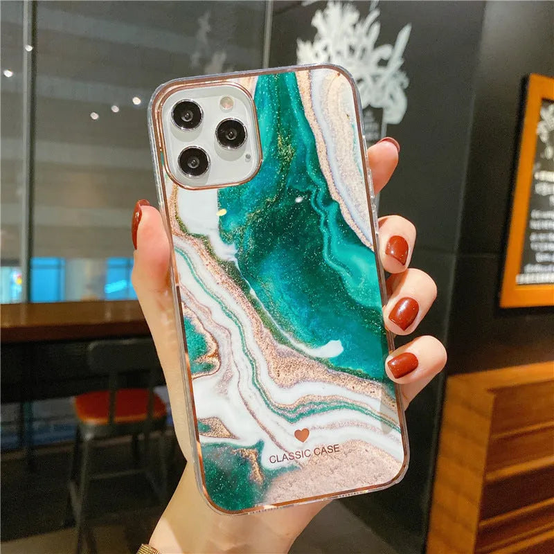 Marble TPU mobile phone case back cover for iPhone with luxury style pattern