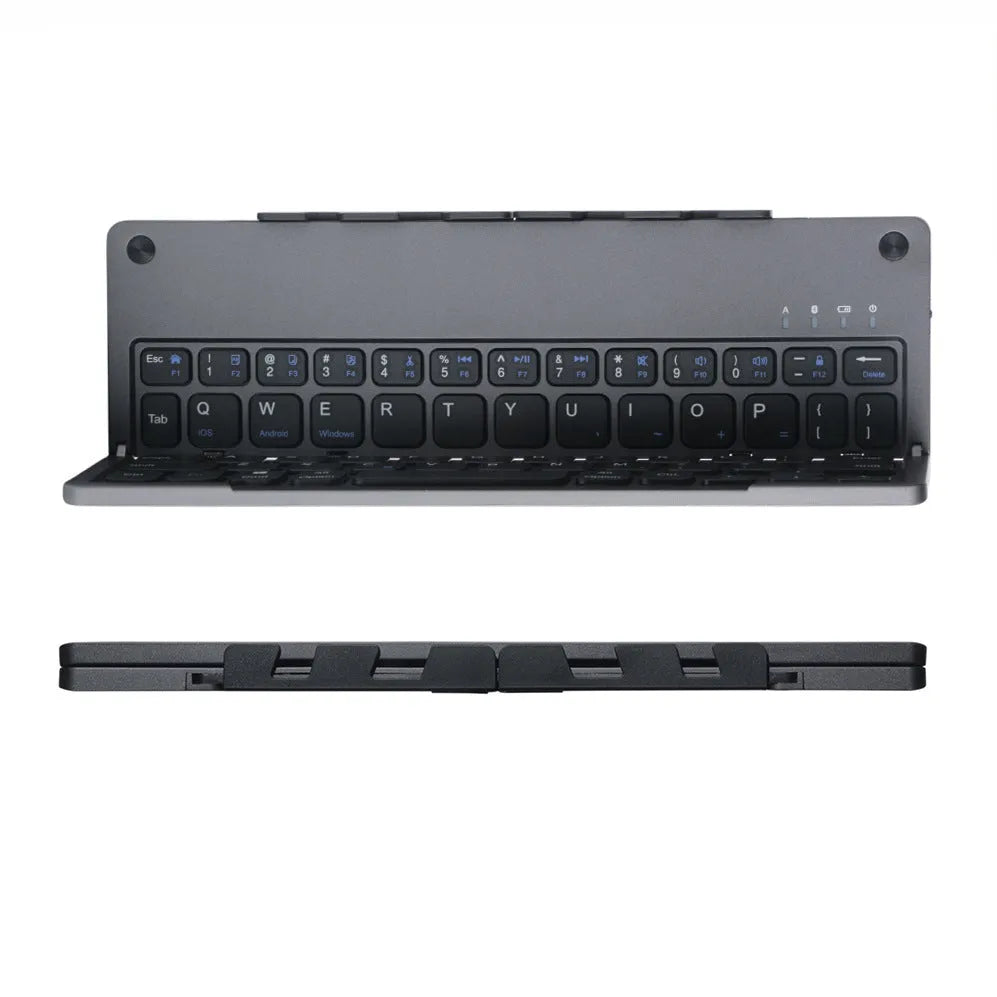 Folding Bluetooth keyboard with hidden bracket, touch-sensitive keys, rechargeable battery, Black or Silver
