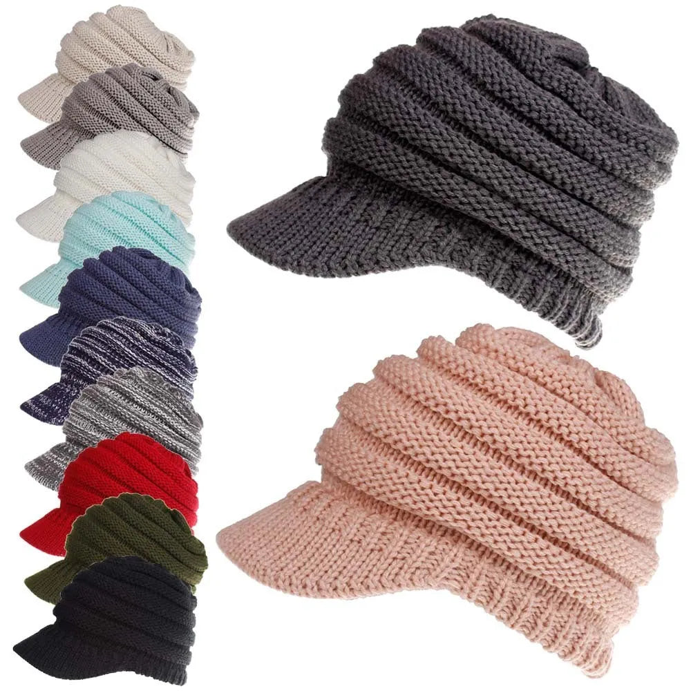 Women's acrylic ponytail beanie hat with hair opening in multiple colour options