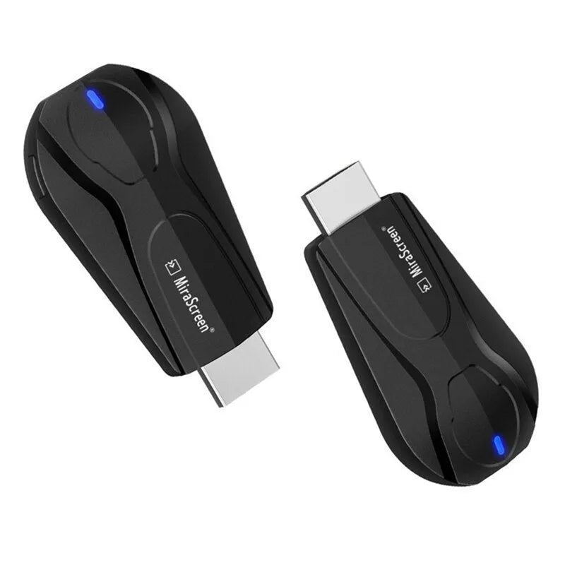 Black wireless screen player device with HDMI connection for smart phone content sharing