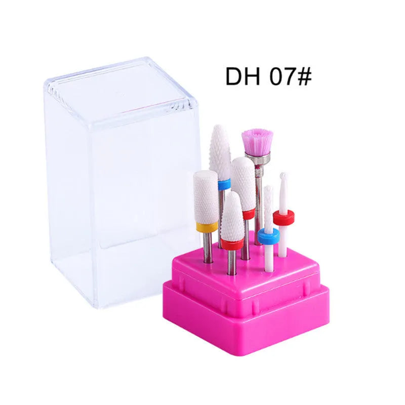 Tungsten steel nail polishing head set with 7 pieces including drill bits and brush