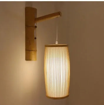 Natural bamboo plait pendant lamp with open-weave shade and E27 holder for hallway or staircase