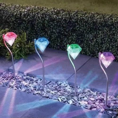 Solar powered diamond shaped garden LED light with solar panel for outdoor automatic evening illumination