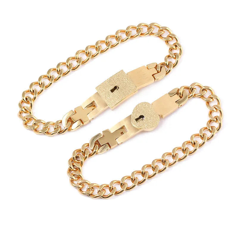 Titanium steel couple love lock bracelet key set necklace in electroplated finish
