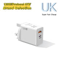 White fast charge mobile phone charger with Type-C interface and British standard plug