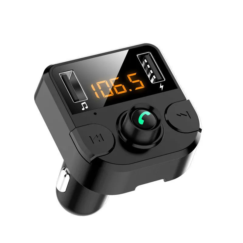 Black BT36B Bluetooth car MP3 player with 1.1-inch screen for cigarette lighter socket.