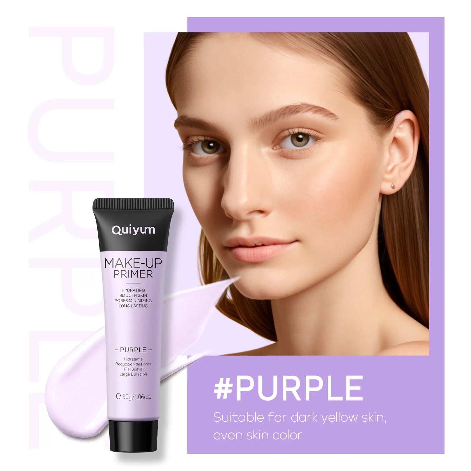 30g tube of colour-correcting moisturising makeup primer in green, pink, and purple shades
