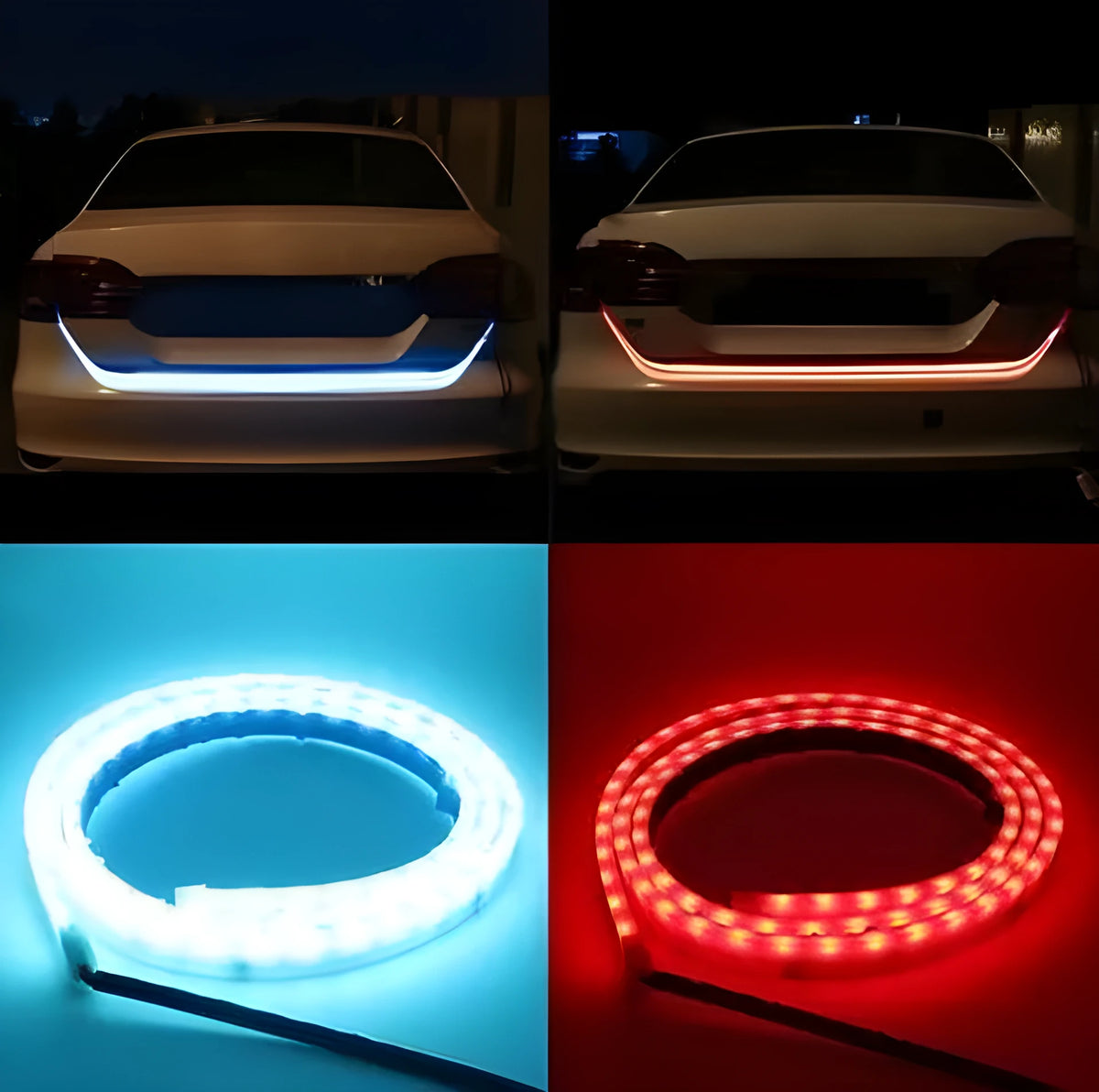 12V LED strip light for car decoration, soft flexible colour lamp in blue or red, 90cm to 150cm