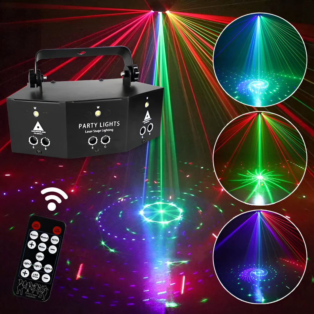 Professional nine-eye laser strobe light unit with DMX control and multi-colour laser outputs