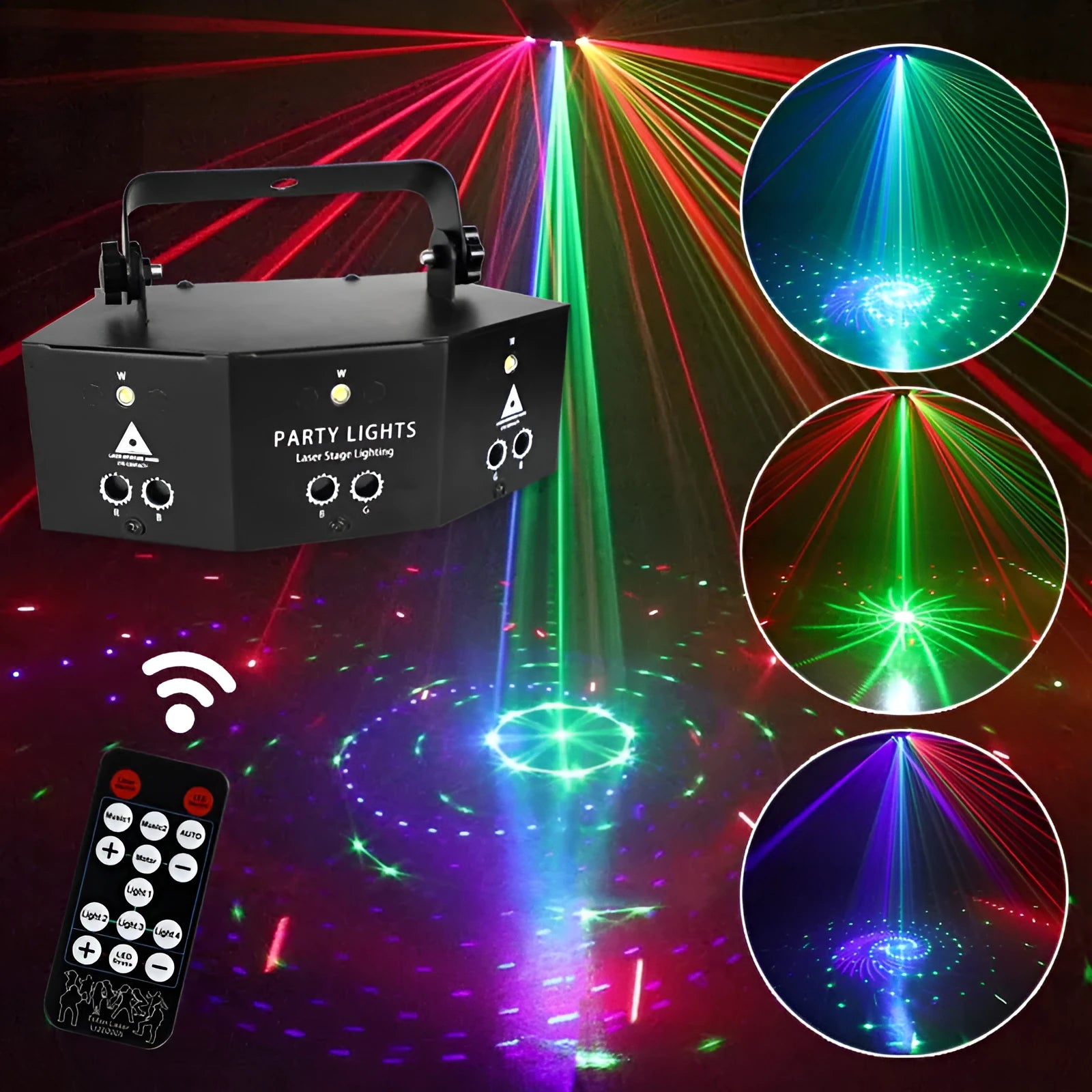 Professional nine-eye laser strobe light unit with DMX control and multi-colour laser outputs