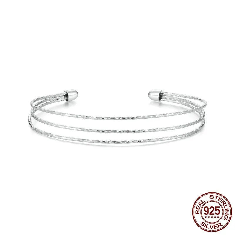 Simple multi-layer 925 sterling silver open-ended bracelet electroplated finish SCB273 colour