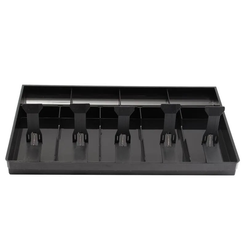 Black and white ABS plastic five-drawer cash register box with coin compartments