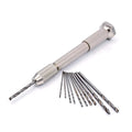 Manual hand drill set kit with hexagonal hand twist drill and 0.5mm to 3.0mm chuck in white steel