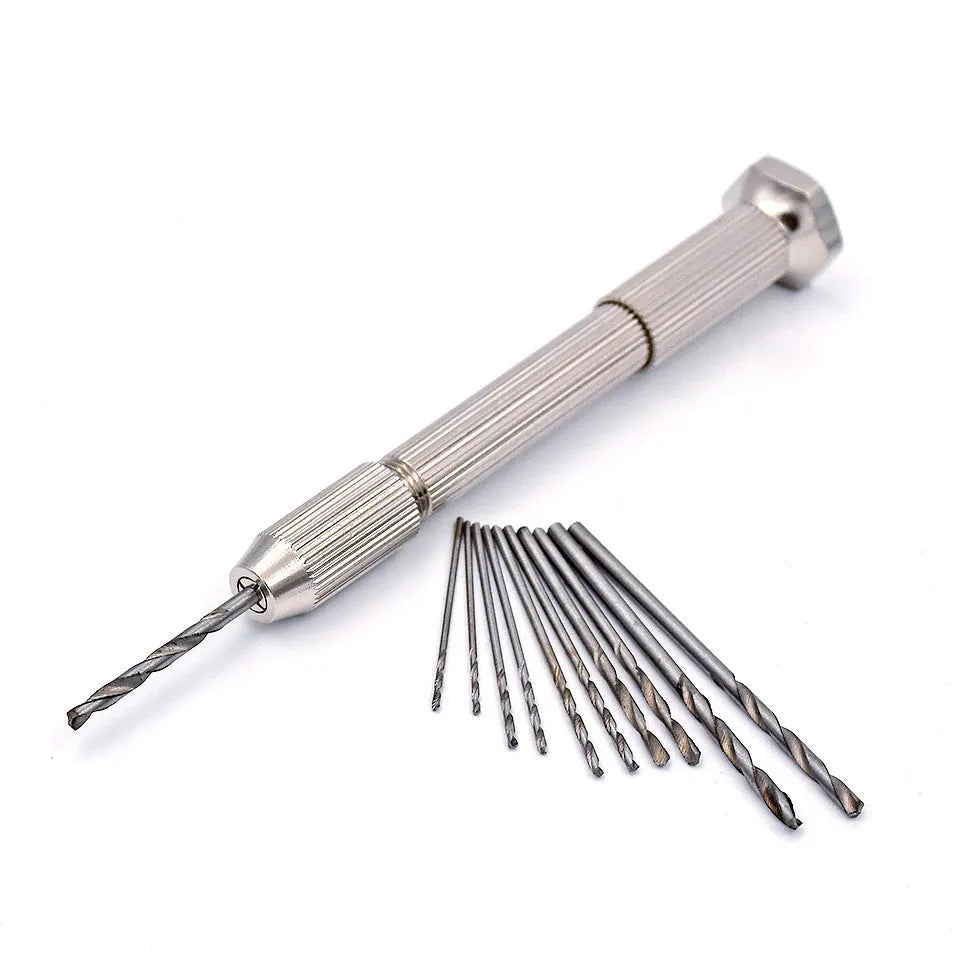 Manual hand drill set kit with hexagonal hand twist drill and 0.5mm to 3.0mm chuck in white steel