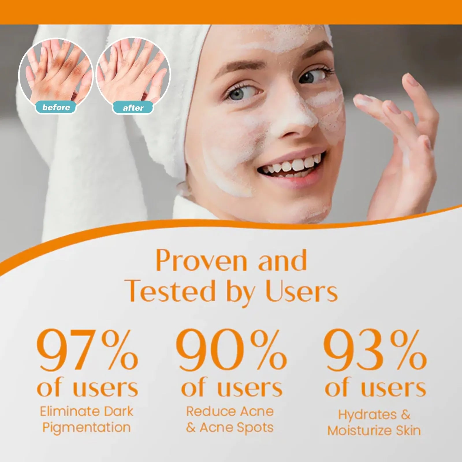 100g solid bar of whitening vitamin body soap with listed active ingredients.