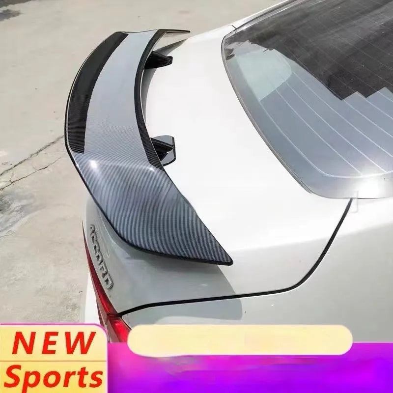Universal punch-free car spoiler tail wing in ABS plastic, shown in bright black finish.