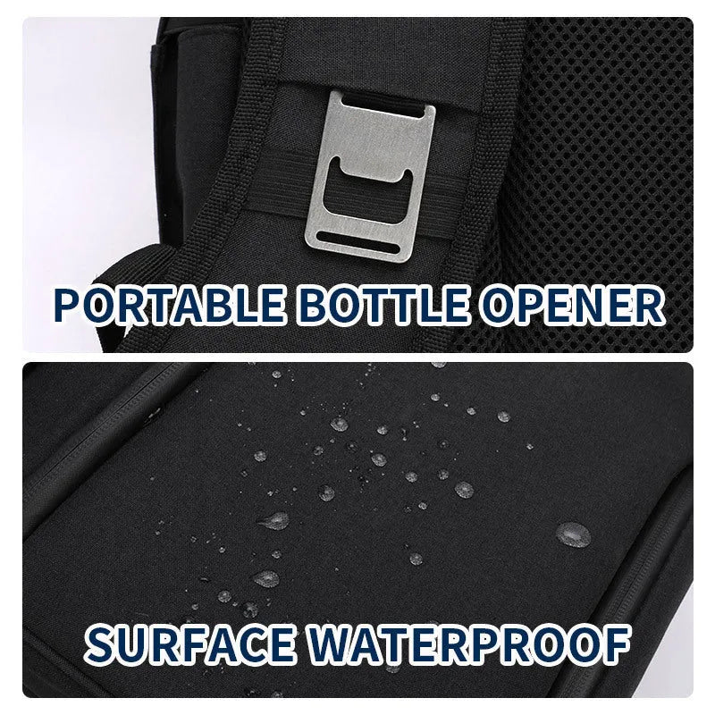 Double-layer insulated blue backpack with 22L capacity and a removable ice pack for picnics.