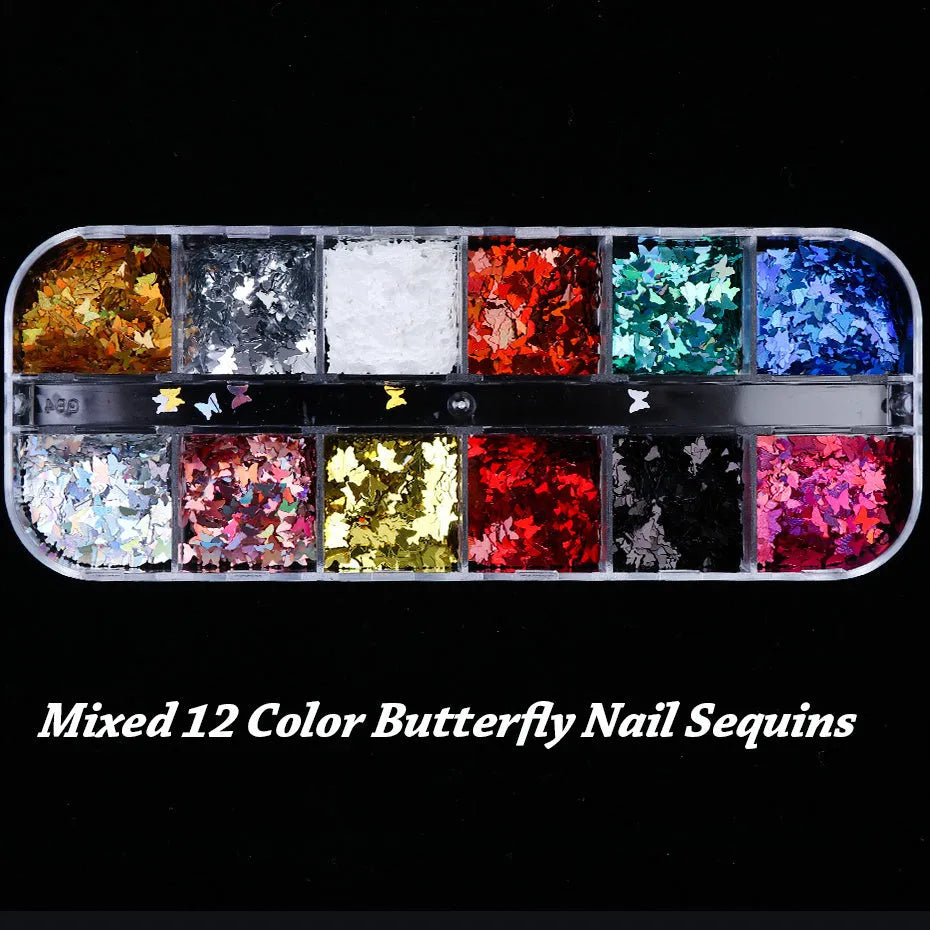 Symphony butterfly sequin nail decoration glitter pieces in mixed colours for nail art