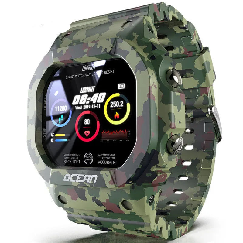 Waterproof smart watch with heart rate monitor, dual optical chip, TPU strap, and 240x240 HD screen in Army Green
