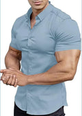 Men's short sleeve printed casual shirt in polyester with collar and cardigan style