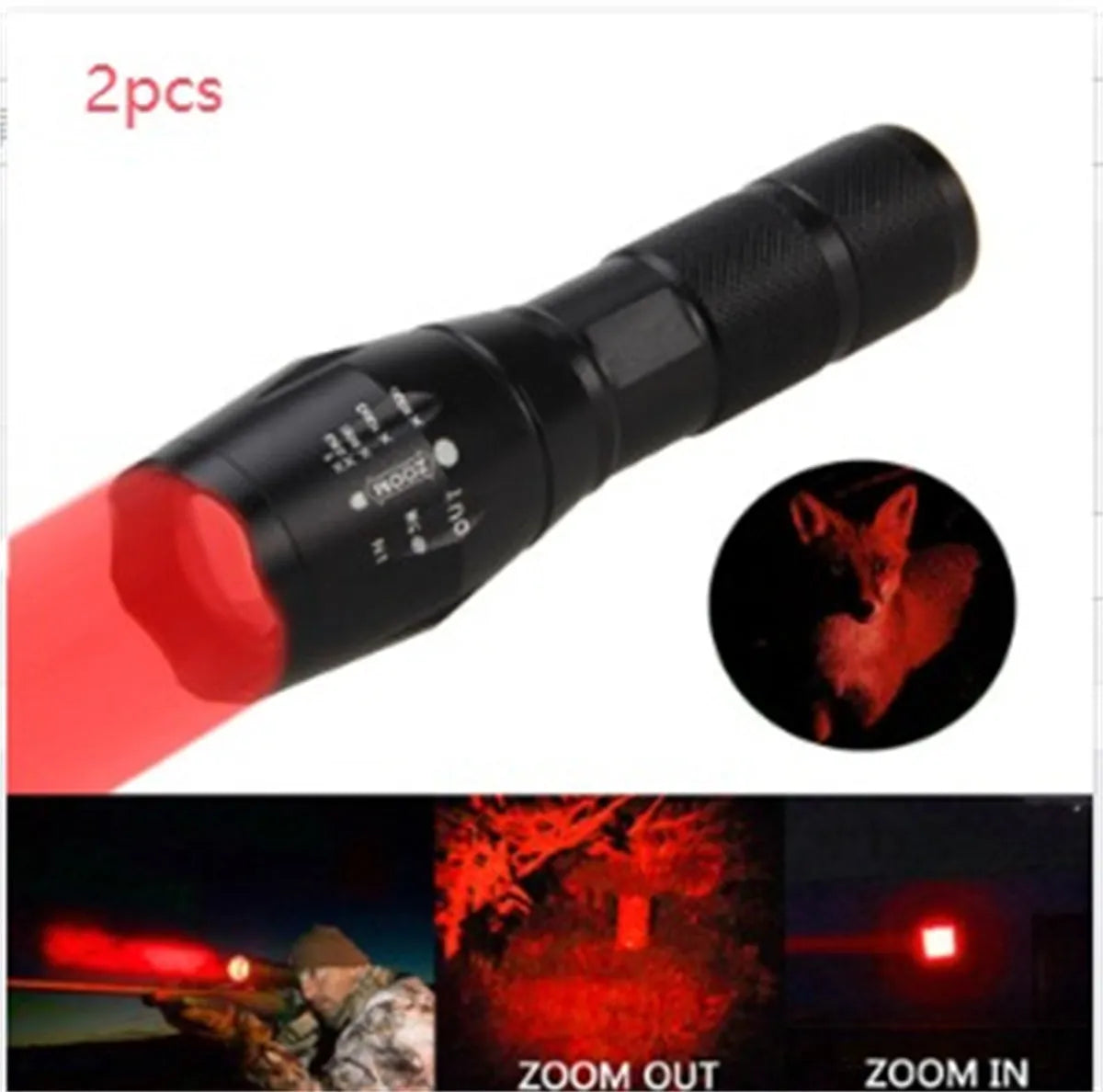 Black aluminium alloy zoomable focus LED torch with antiskid grip on a textured surface.
