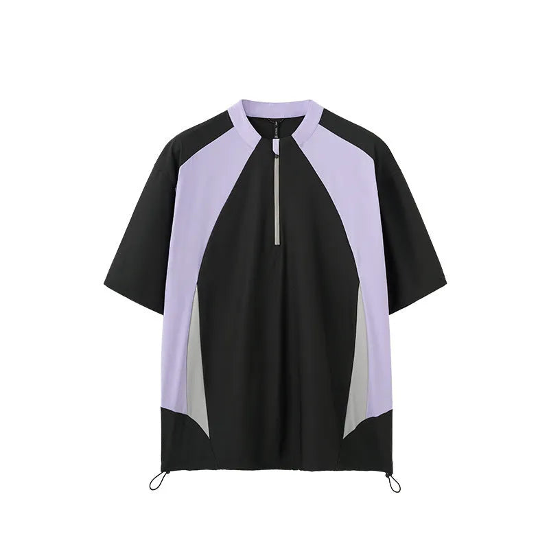 Men's lightweight polyester casual top with stitching detail in solid colour