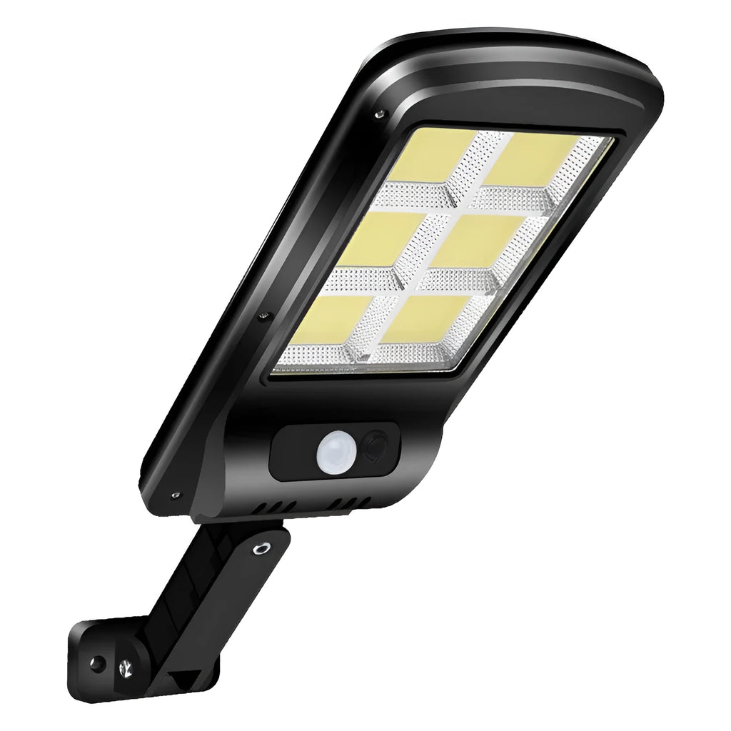 Black solar-powered outdoor motion sensor light with solar panel