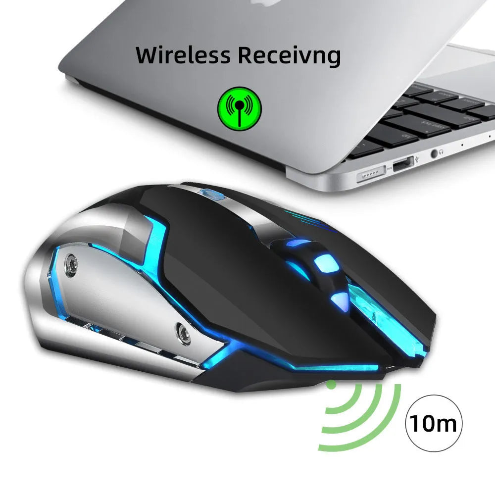 HXSJ wireless gaming mouse black with glowing effect, ergonomic shape, six buttons