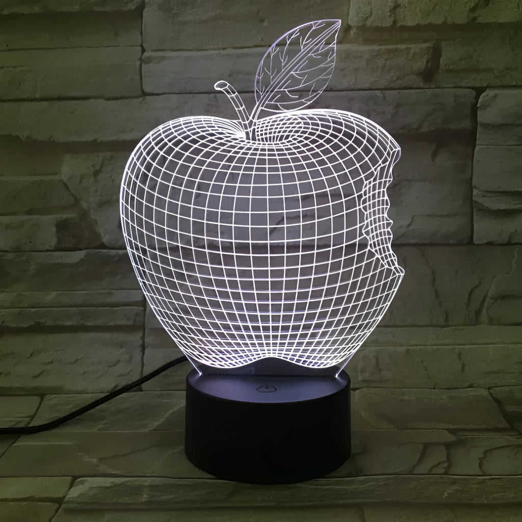 3D fruit-shaped colourful night light with acrylic shade and touch control.