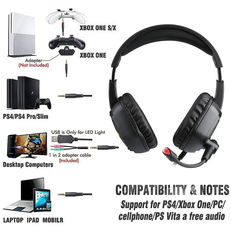 Black wired RGB gaming headset with 3.5mm straight plug, microphone, and head-mounted design