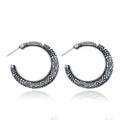 Bronze C-shaped alloy earrings with vintage street shot engraving pattern