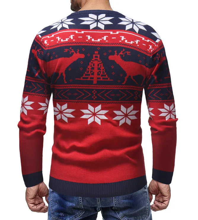 Korean-style slim-fit mohair Christmas fawn sweater in black with round neck
