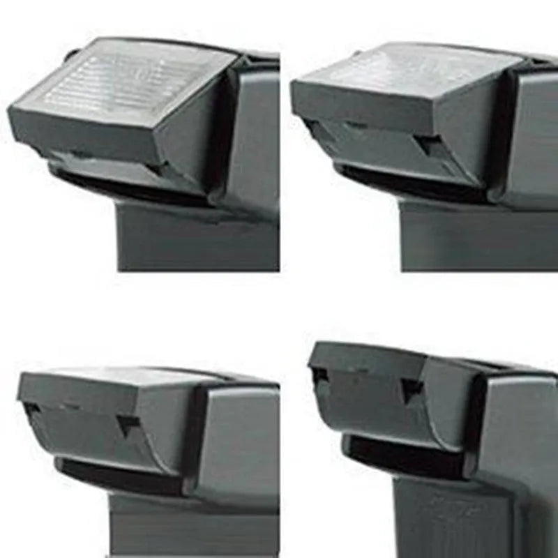 Compact silver SLR camera flash with a 90-degree adjustable bounce head on a hot shoe mount.