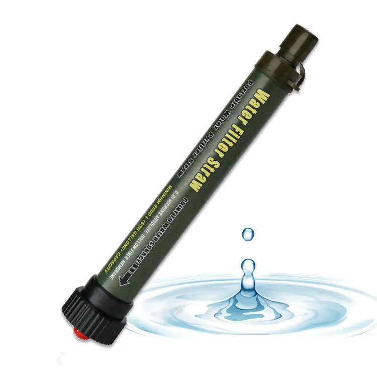 Blue outdoor water purification straw with polyiodic resin for safe drinking water in the wild