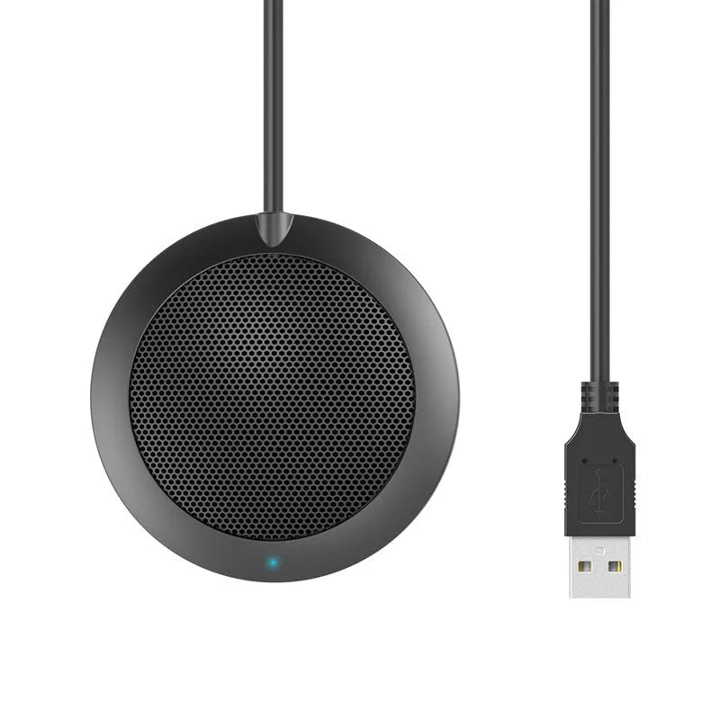 Black USB omnidirectional conference microphone with zinc alloy shell and metal mesh cover
