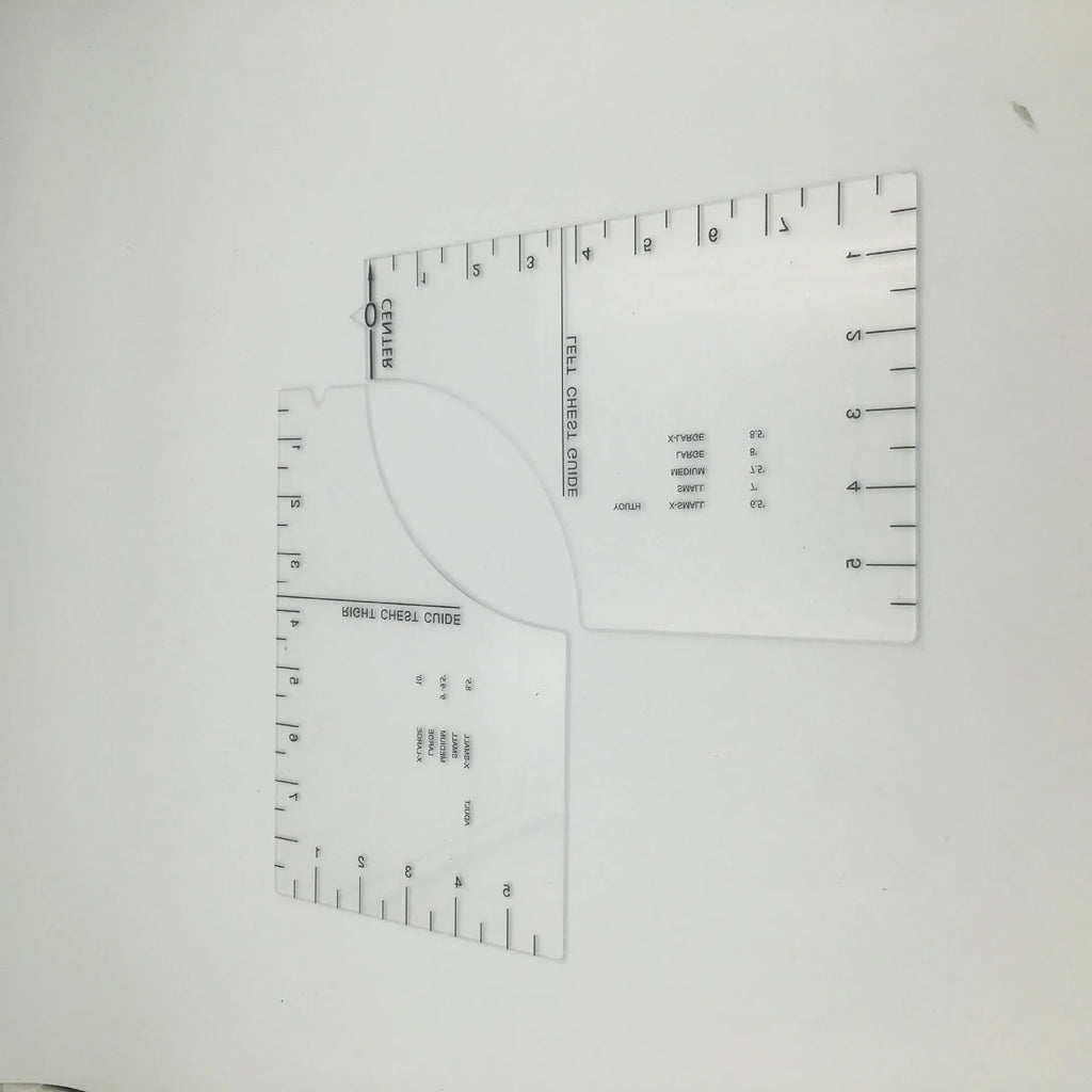 Transparent acrylic T-shirt alignment fixer ruler 10x6 inch with carved markings