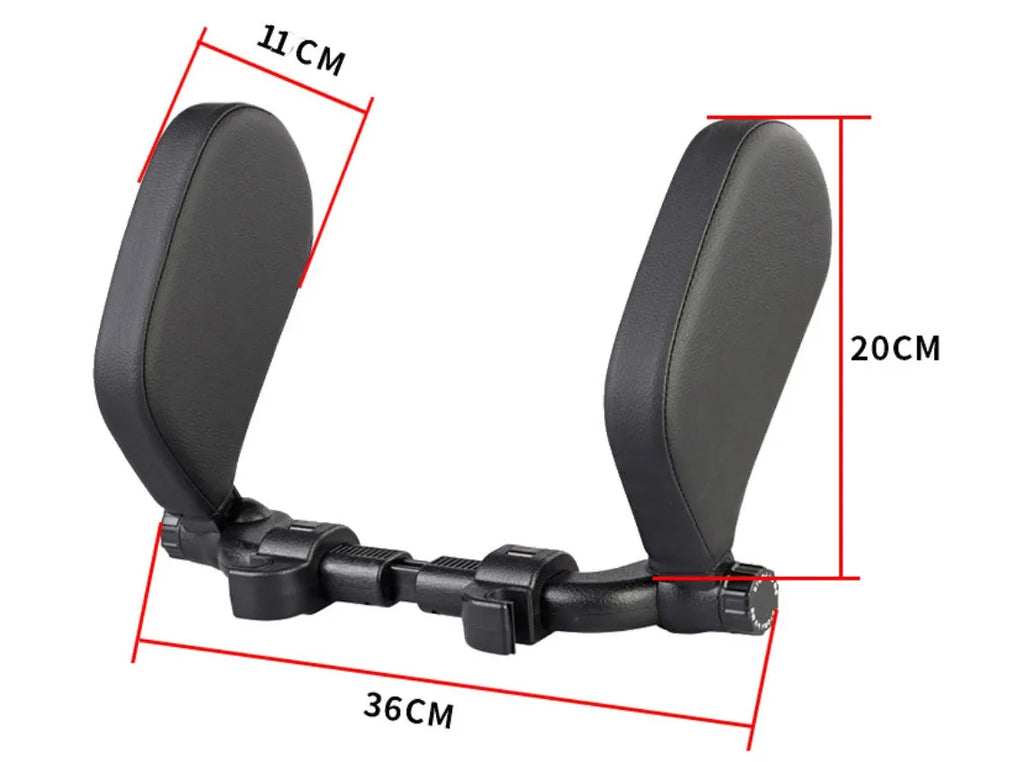 PU leather car headrest pillow with adjustable side support, 14x14cm, universal fit for car seats with 10-18cm headrest rod distance
