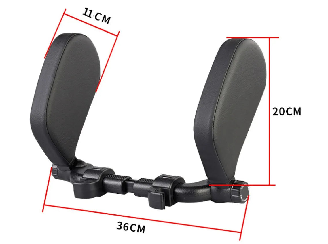 PU leather car headrest pillow with adjustable side support, 14x14cm, universal fit for car seats with 10-18cm headrest rod distance