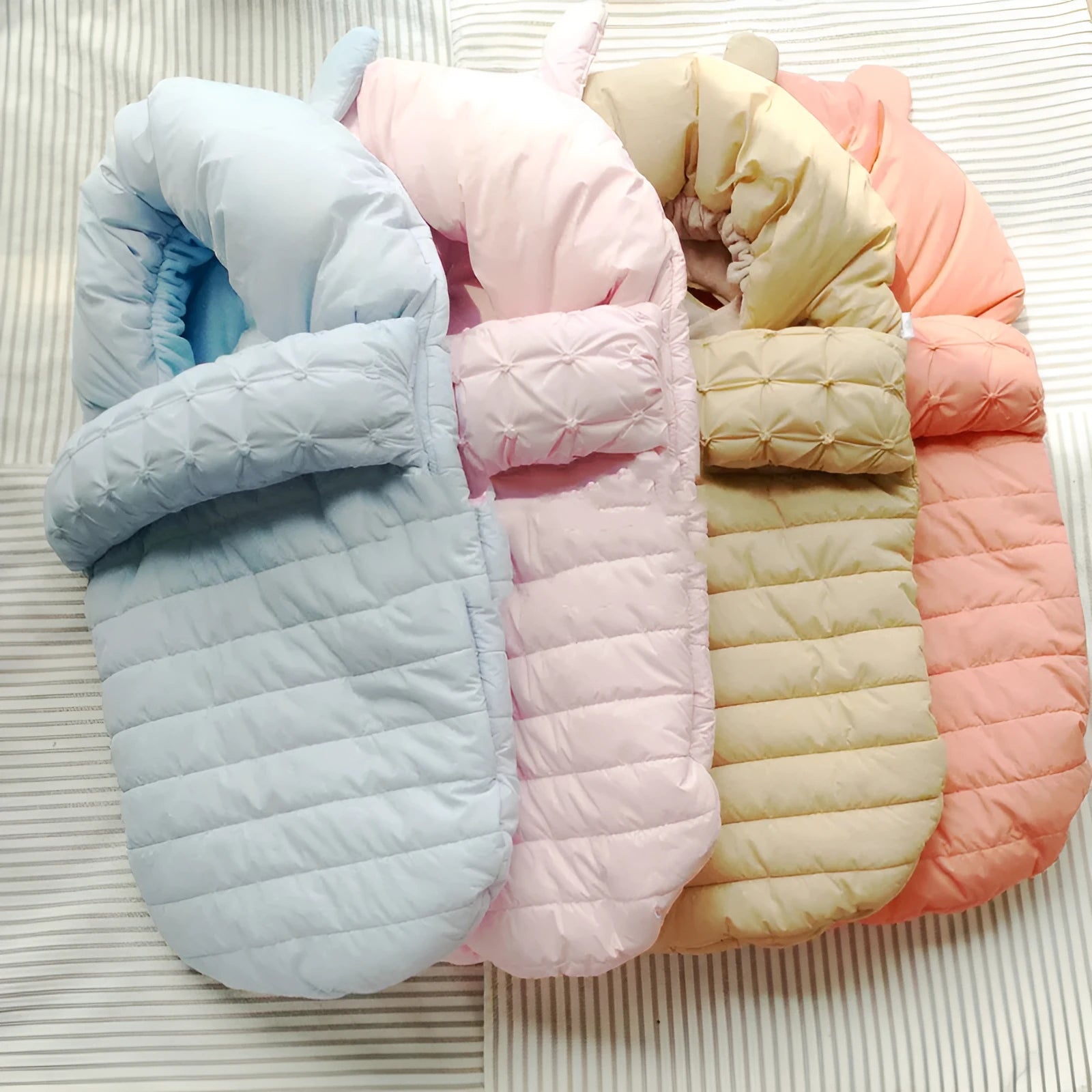 Baby sleeping bag in blue, made from nylon faux silk fleece, size 45x90cm