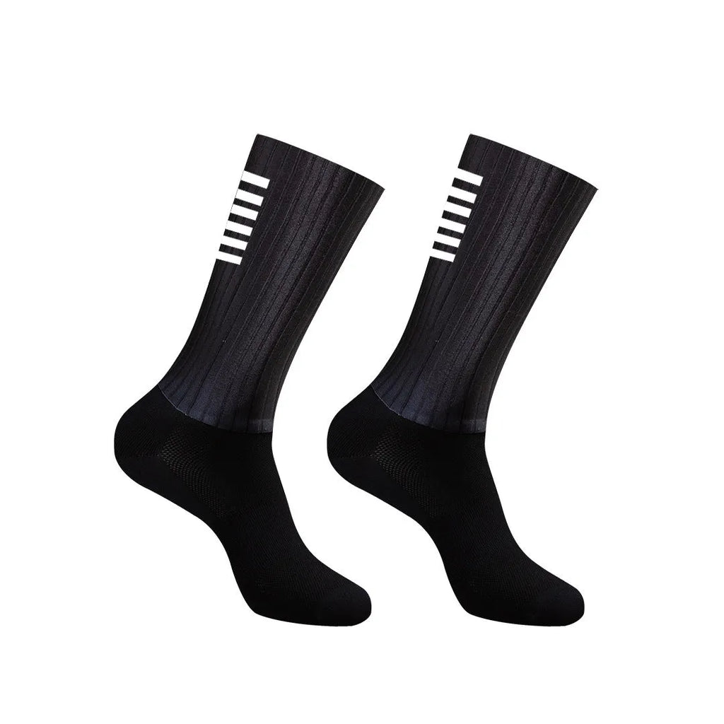 A pair of breathable athletic sports socks for cycling and running, available in six colours.