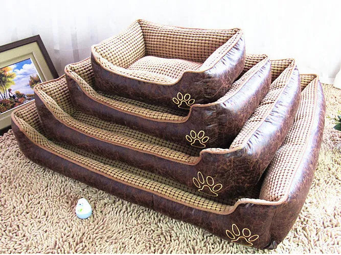 Suede kennel dog bed in Style 1 with free bone toy, blanket, and summer mat for indoor pet use