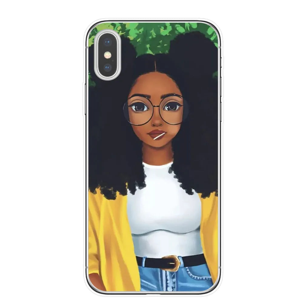 Hand drawn girl TPU phone case for iPhone with artistic design in multiple colour options